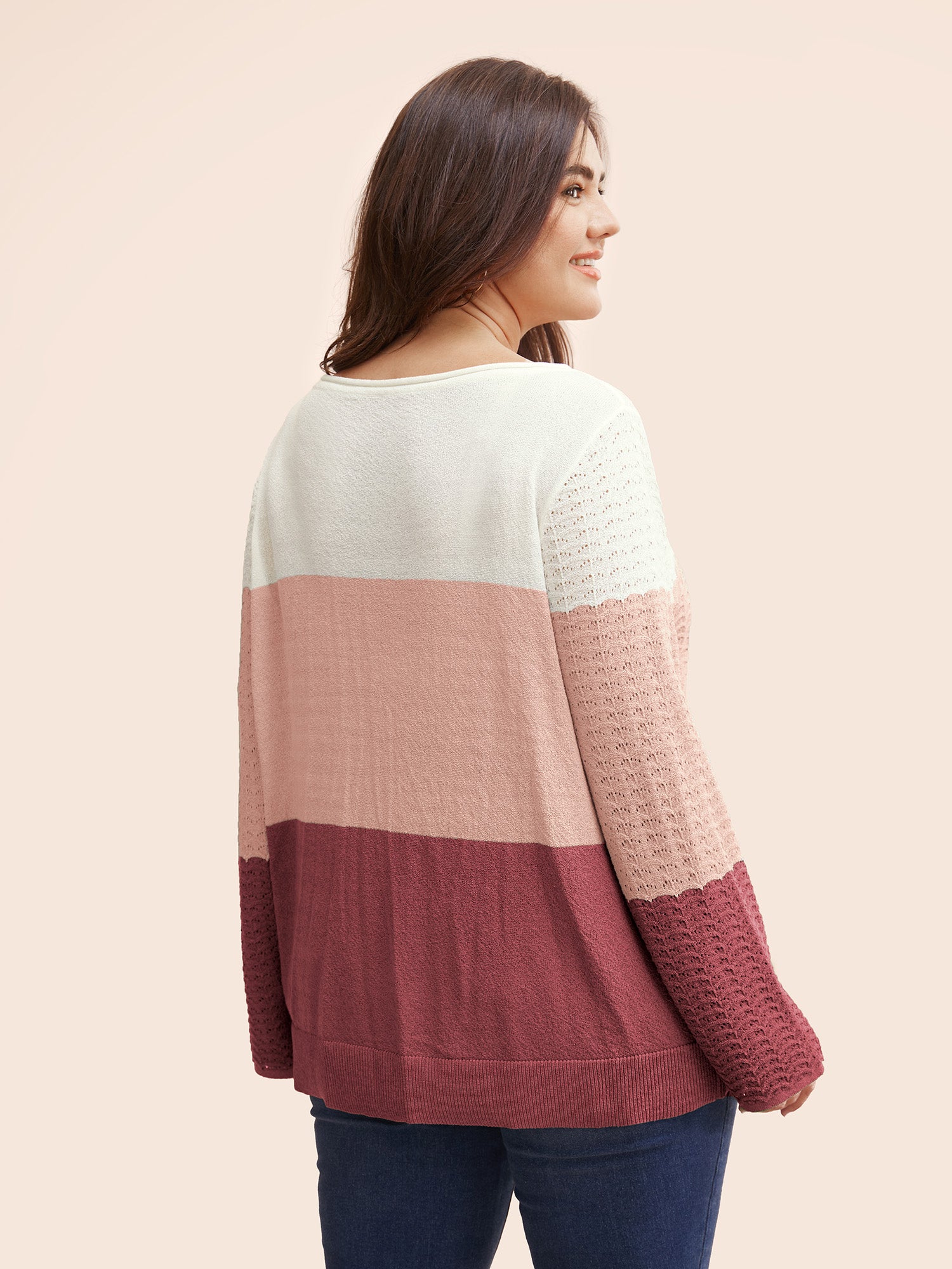 Colorblock Contrast Boat Neck Knit Pullover