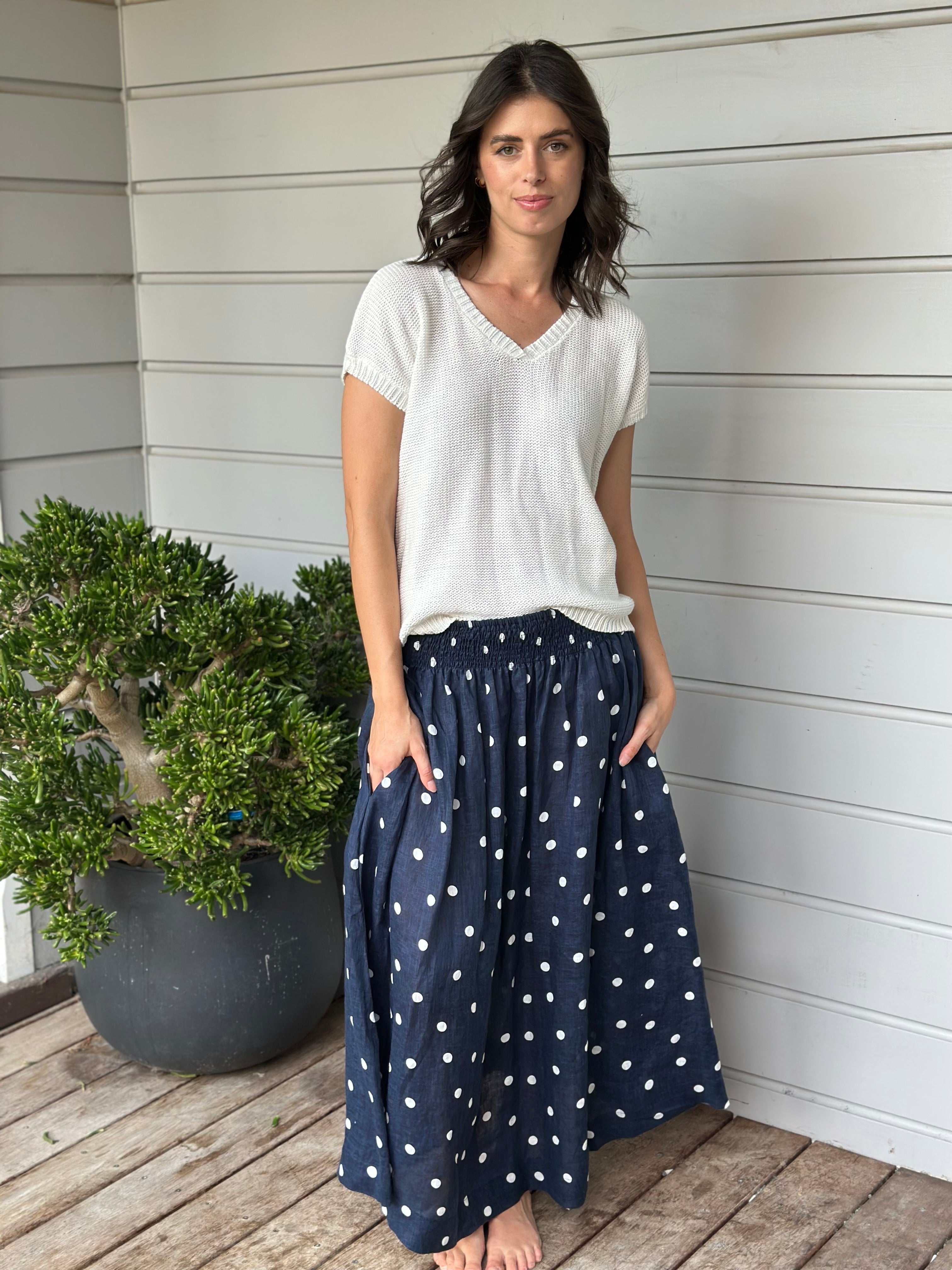 lulu skirt - navy spot linen