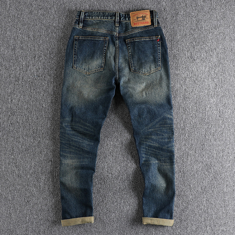 Vintage Washed Selvedge Denim Ripped Patch Jeans