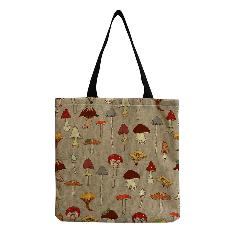 Women's Cotton And Linen Mushroom Cute Square Open Tote Bag
