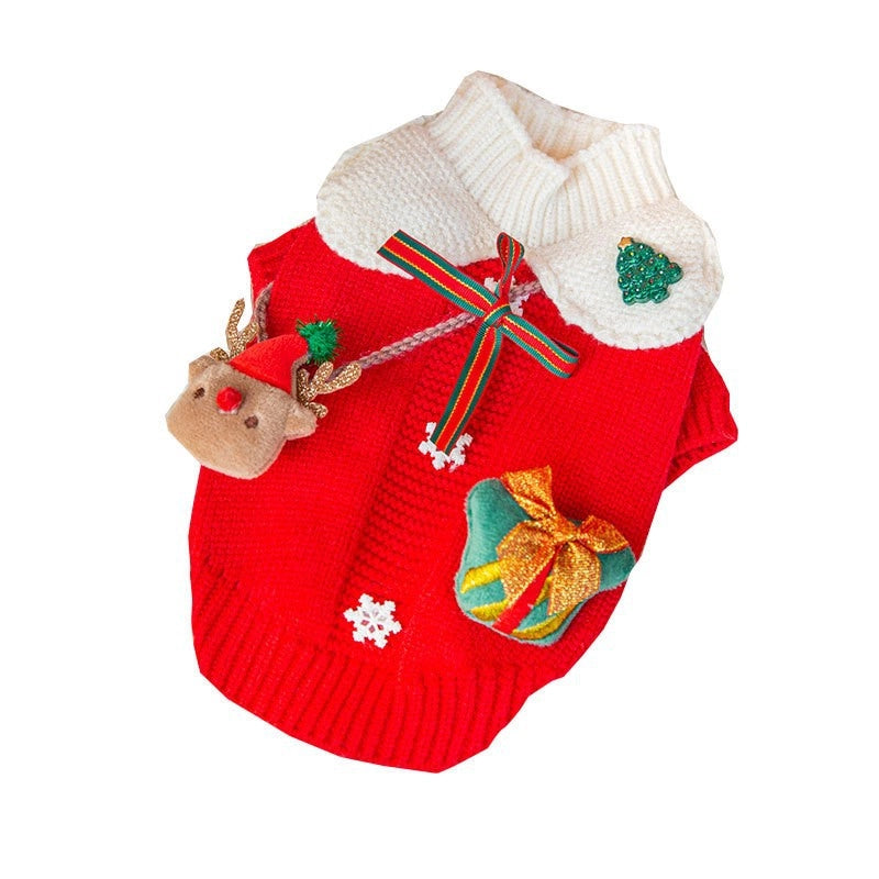 Cute Core Spun Yarn Christmas Color Block Pet Clothing