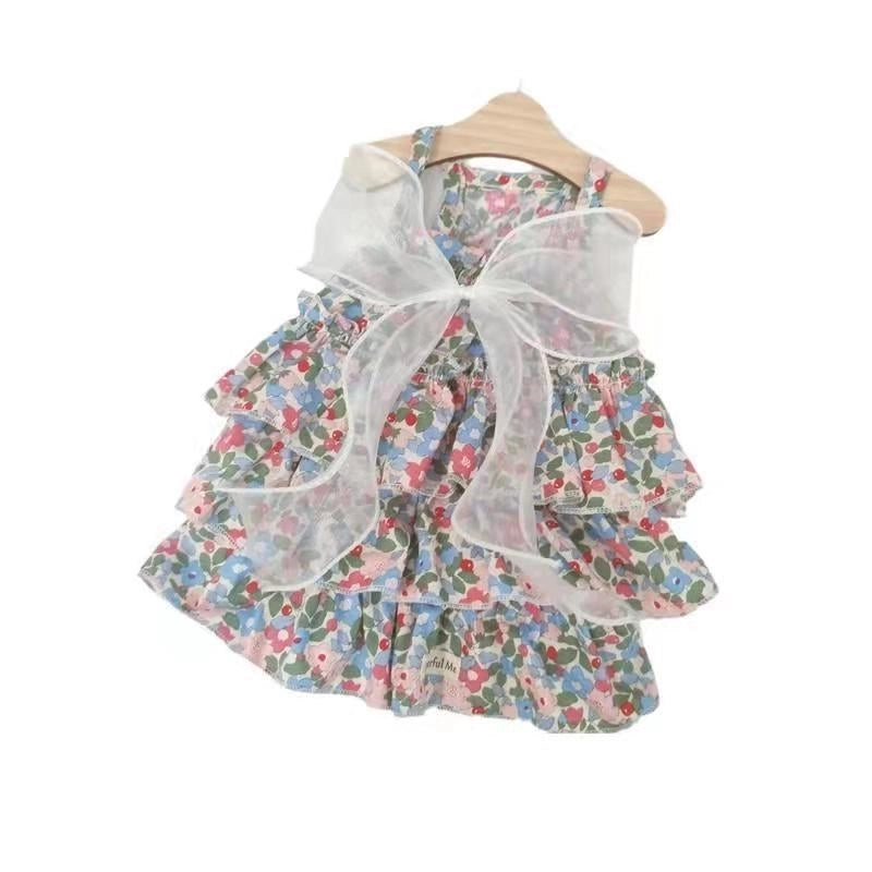 Pastoral Cotton Ditsy Floral Bow Knot Pet Clothing