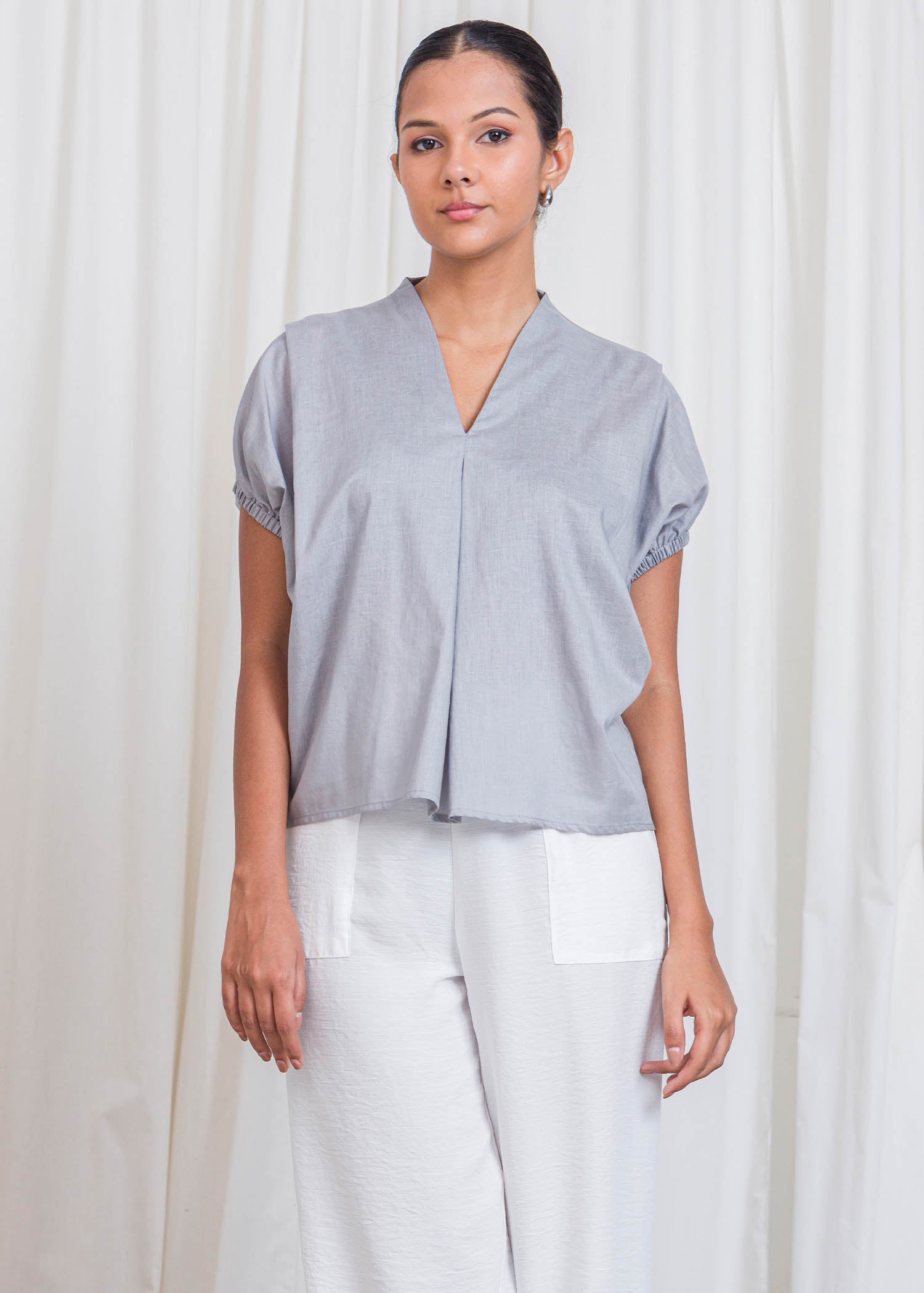 V Neck Blouse With Front Pleat