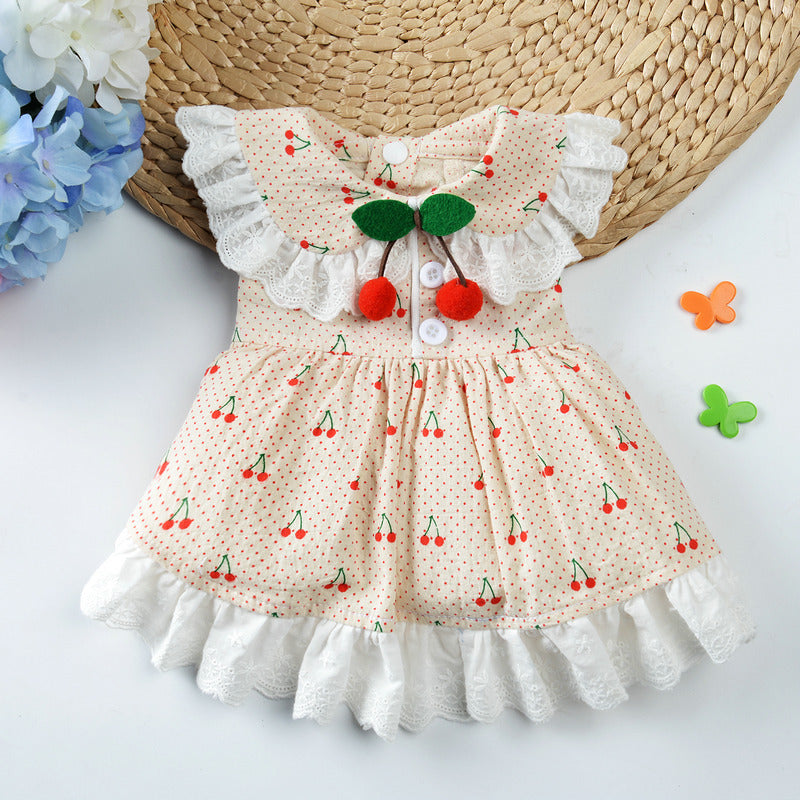 Cherry Lace Collar Dog Cat Dress