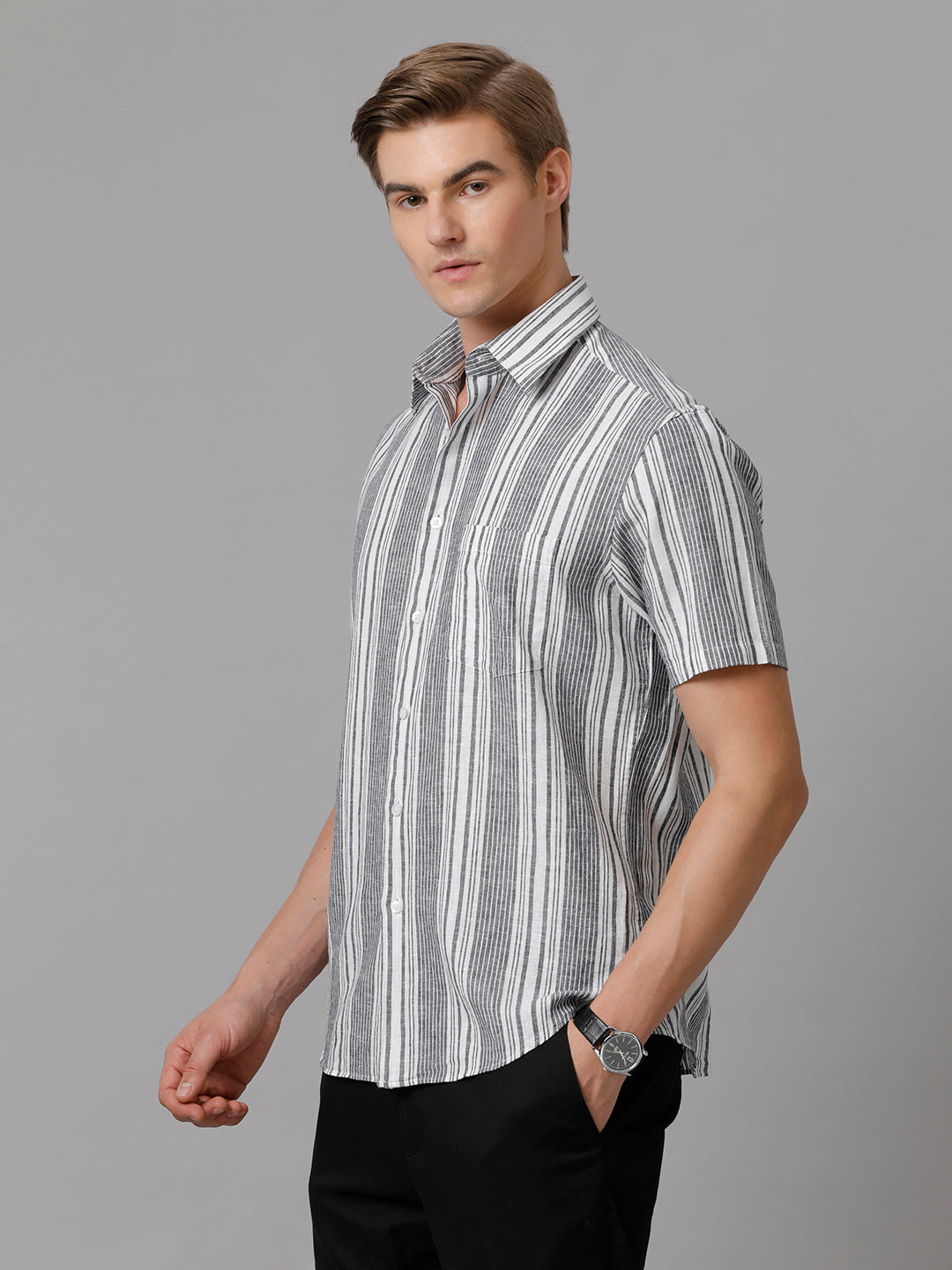 Men Striped Casual Grey Shirt (LUCIO)