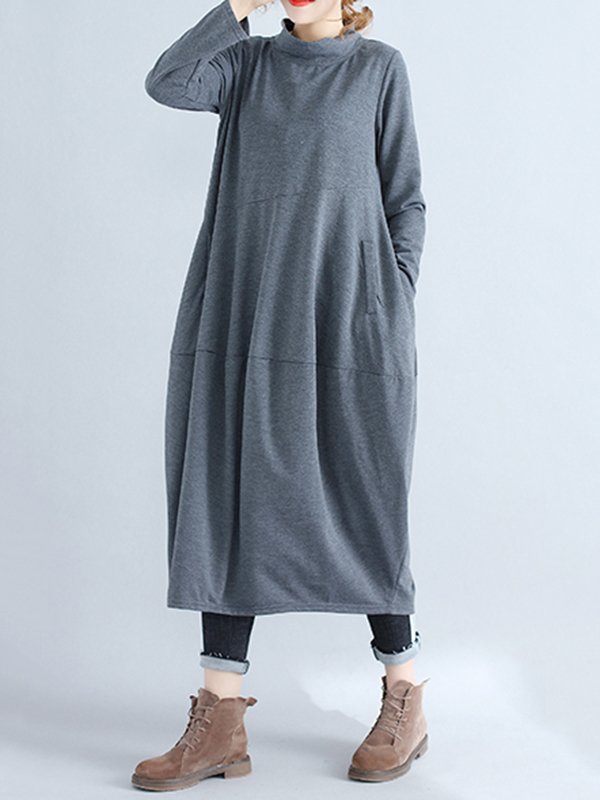 Casual Loose Plus Size Solid Color Hooded Midi Dresses