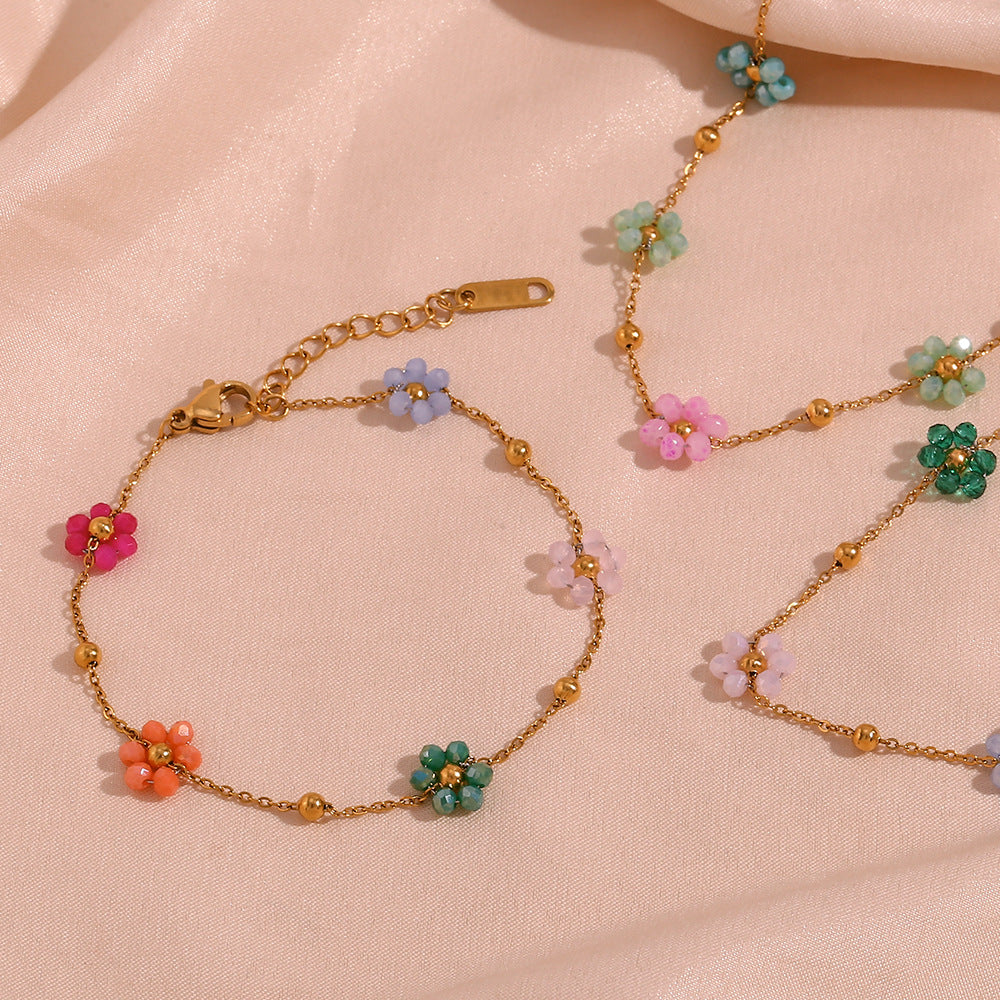 Fashion Flower Geometric Stainless Steel 18K Gold Plated Necklaces