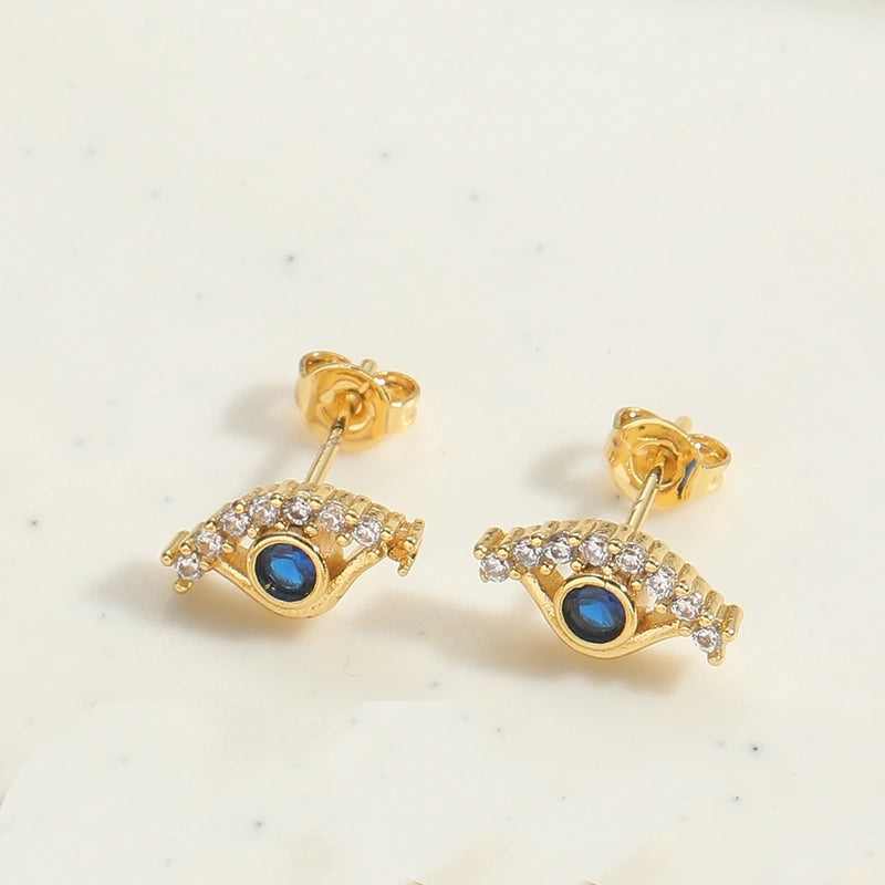1 Pair Elegant Minimalist Commute Devil's Eye Enamel Inlay Copper Zircon 14K Gold Plated Ear Studs