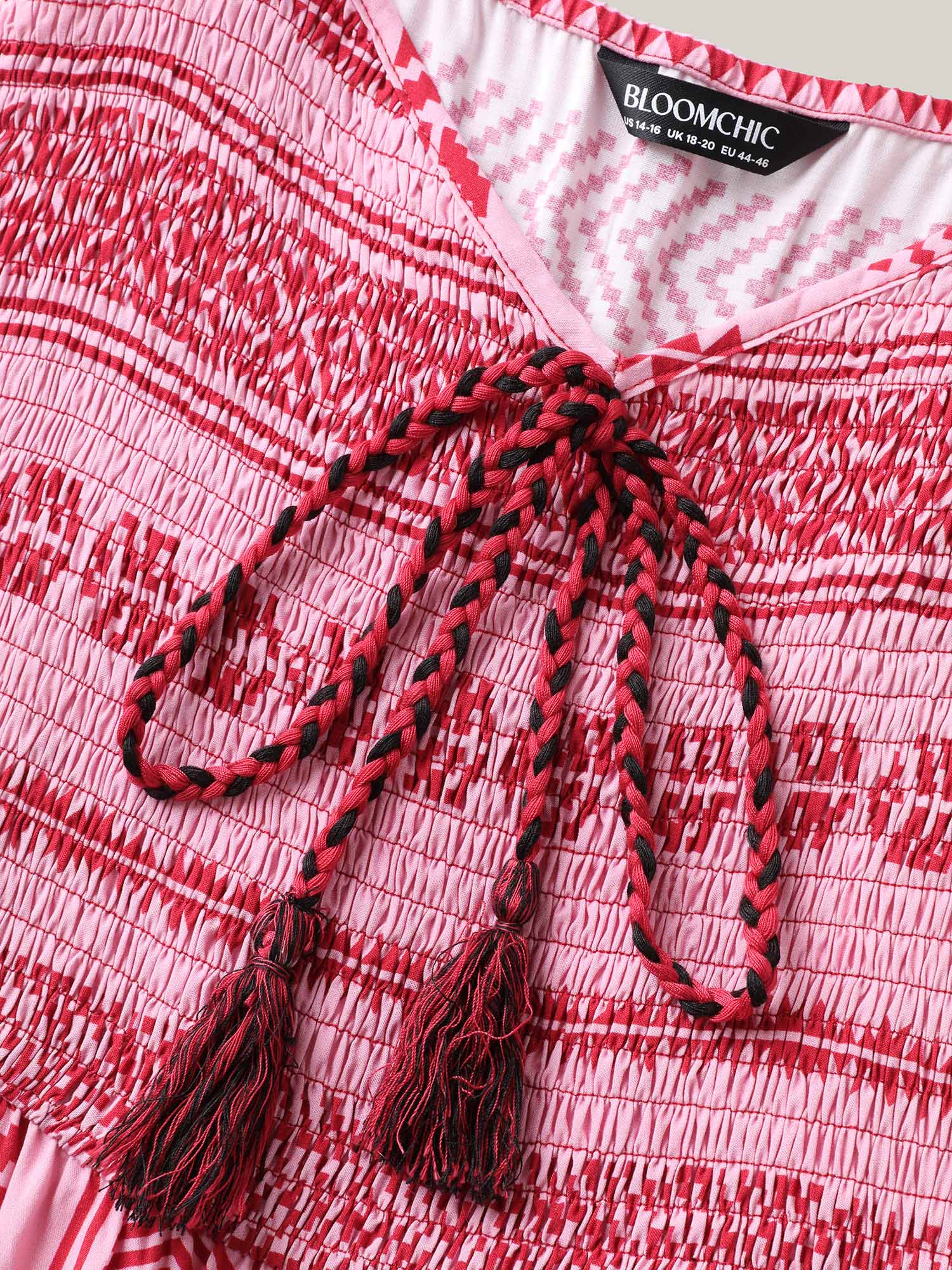 Boho Stripes Shirred Tassel Midi Dress