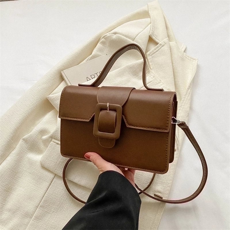 Women's Pu Leather Solid Color Vintage Style Square Flip Cover Shoulder Bag Handbag Crossbody Bag