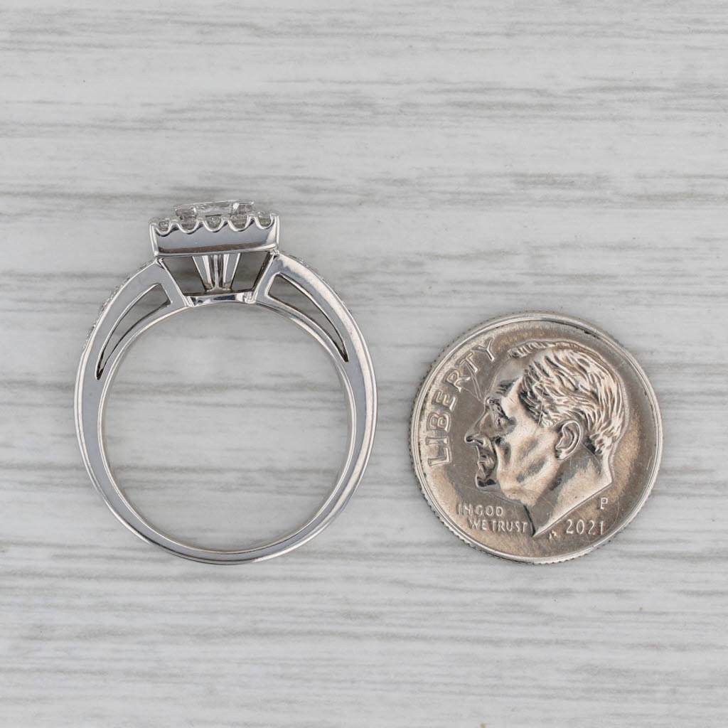 0.76ctw Princess Diamond Halo Engagement Ring 14k White Gold Size 6.5