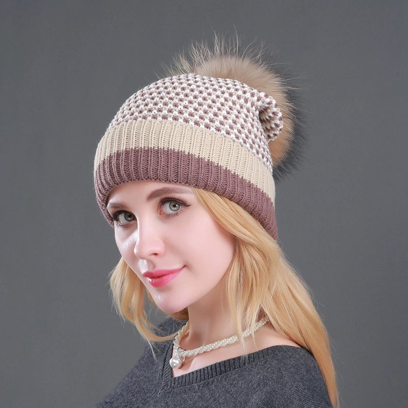 Women's Casual Basic Minimalist Stripe Pom Poms Eaveless Wool Cap