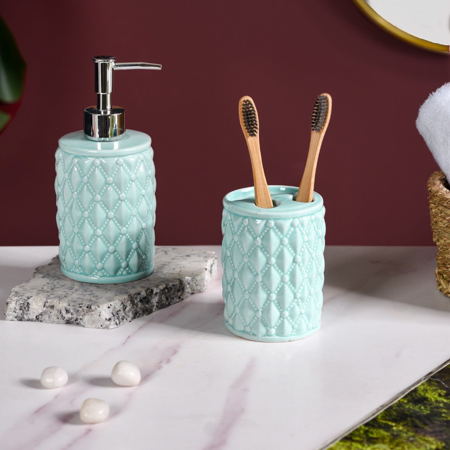 Diamond Knit Premium Bath Set Of 3 Mint