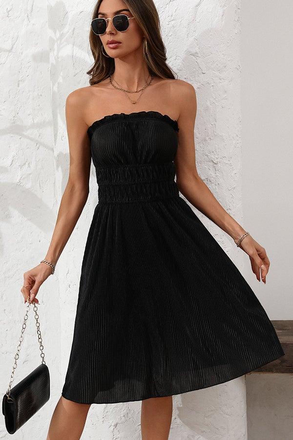 Smocked Waist Bandeau Solid Color Dress