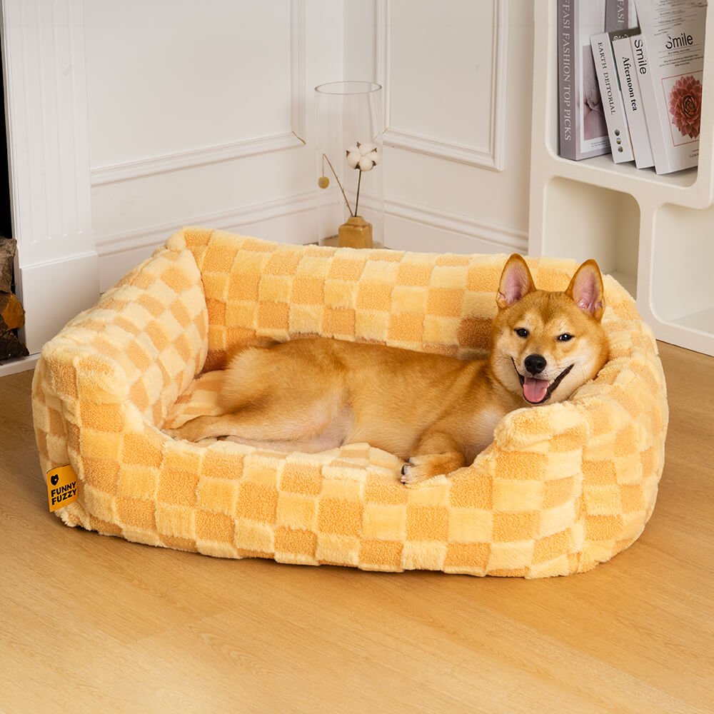 Fluffy Tufted Comfty Square Checkered Dog & Cat Bed