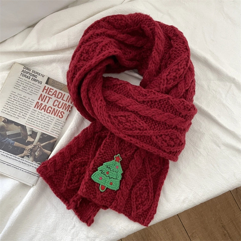Women's Cute Sweet Christmas Tree Yarn Scarf