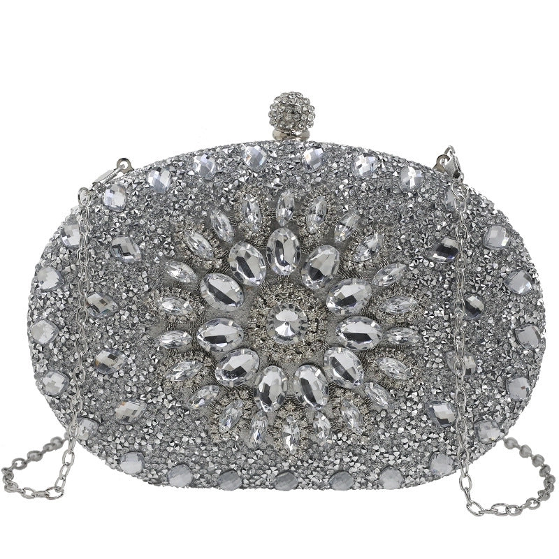 Women's All Seasons Rhinestone Flower Classic Style Oval Open Evening Bag