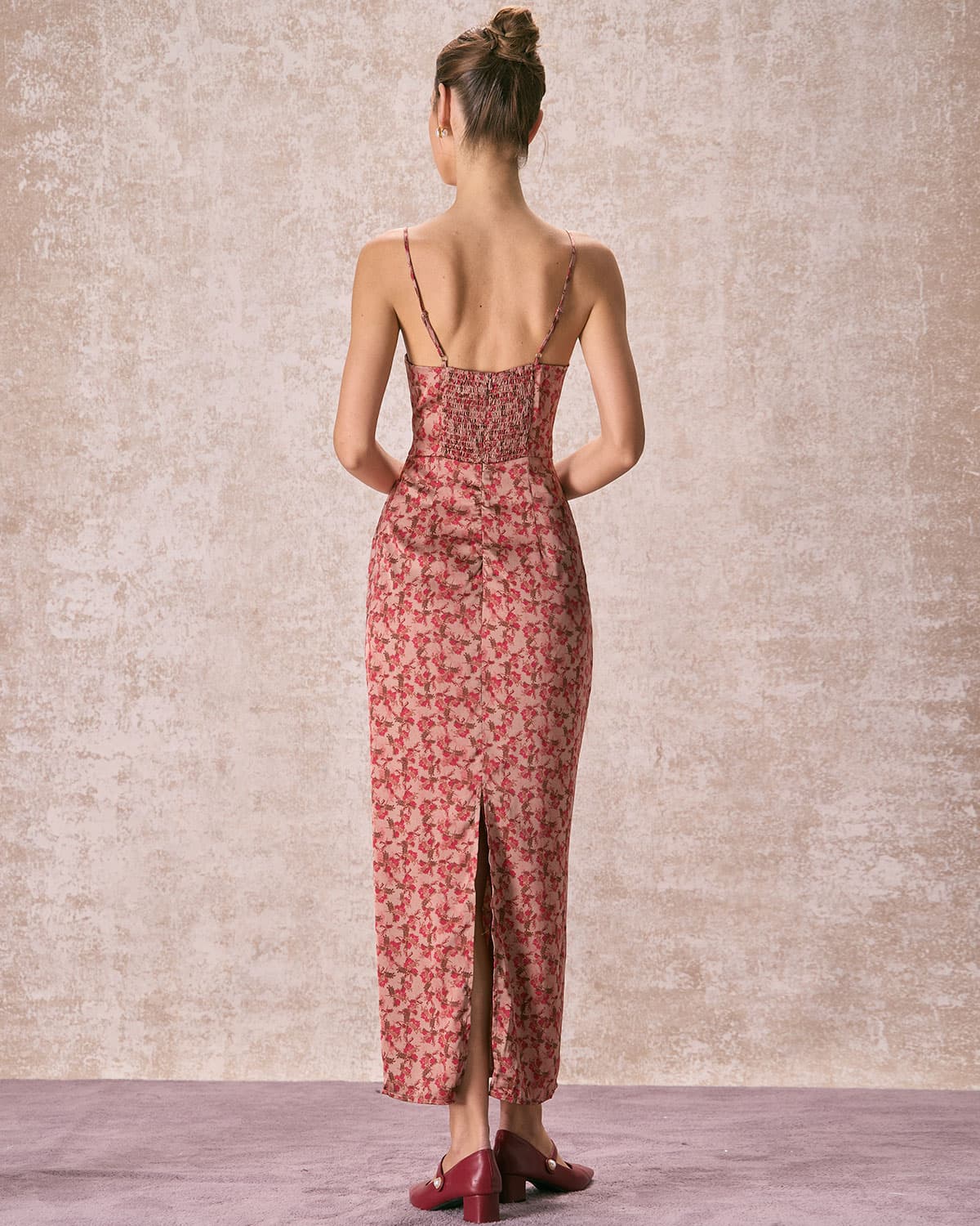 The Brick Red Floral Slit Maxi Dress
