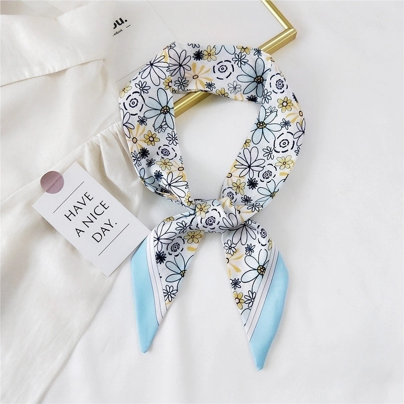 Fashion Streamer Printing Bow Silk Scarf
