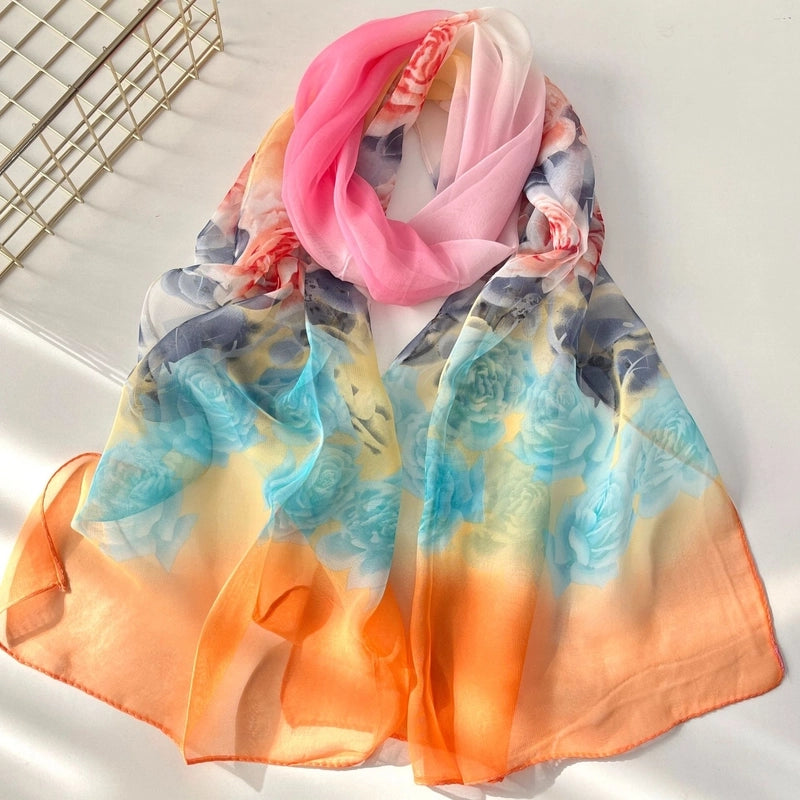 Women's Vacation Color Block Floral Polyester Silk Scarves
