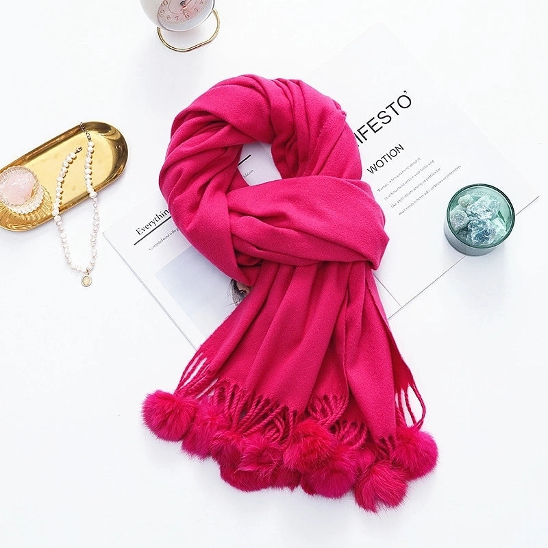 Cashmere Wool Scarf Women's Autumn And Winter High-grade Solid Color Ball Scarf Shawl Fur Ball Imitation Cashmere Scarf