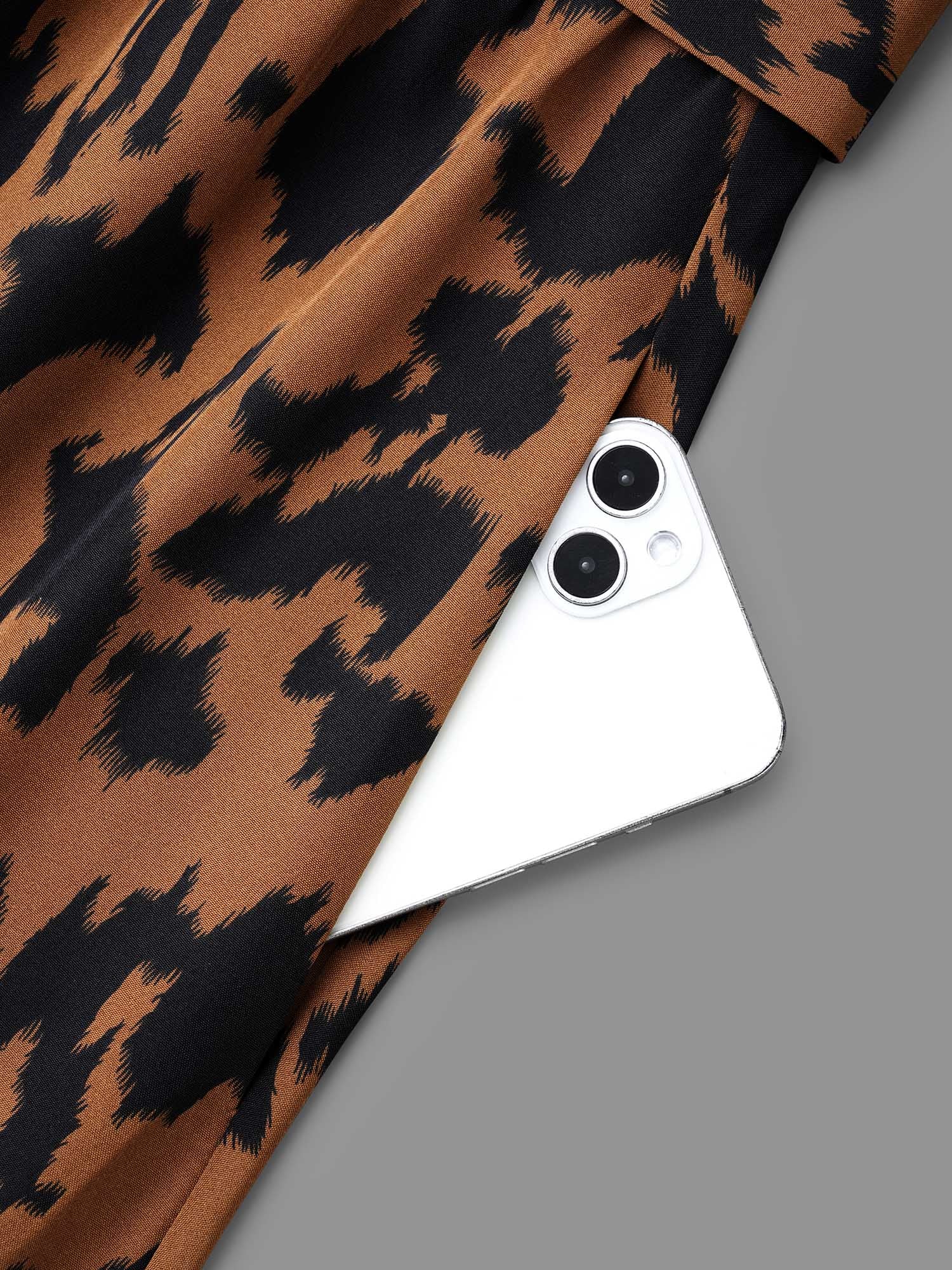 Leopard Print Stretchy Waist Belted Dress