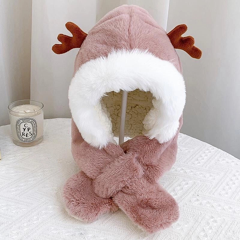 Winter Children's Hat Scarf Integrated Thickened Warm Baby Cute Baby Windproof Ear Protection Hat For Boys And Girls