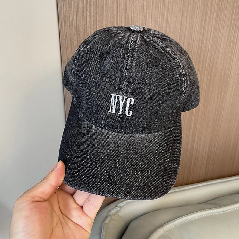 Korean-style Spring And Summer Denim Baseball Cap Women's Washable Old Letter Hat Men's Trendy Sunscreen Cap