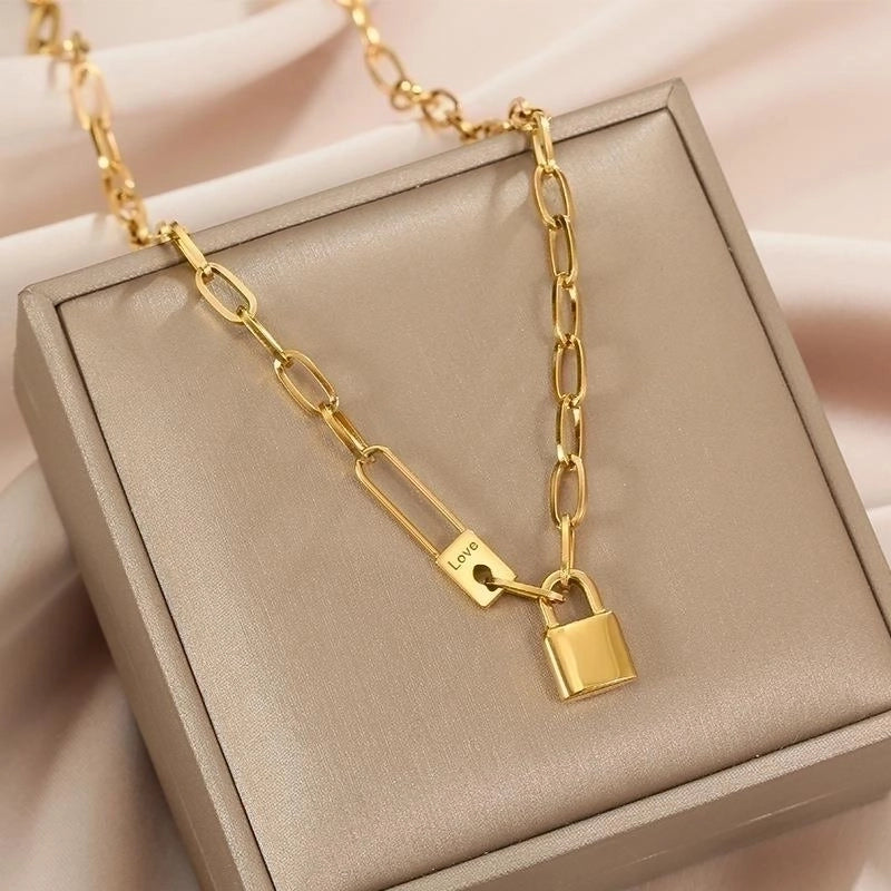 Letter Lock Titanium Steel Plating 18k Gold Plated Necklace