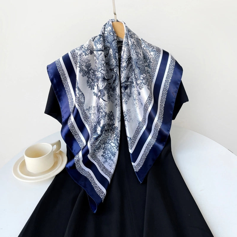 Women's Casual Printing Forest Satin Silk Scarf Kerchief Shawl