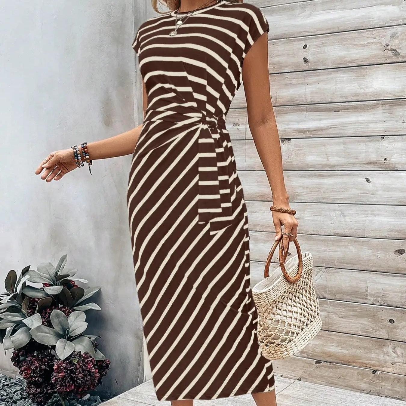 💃Women's Striped Tie Waist Dress