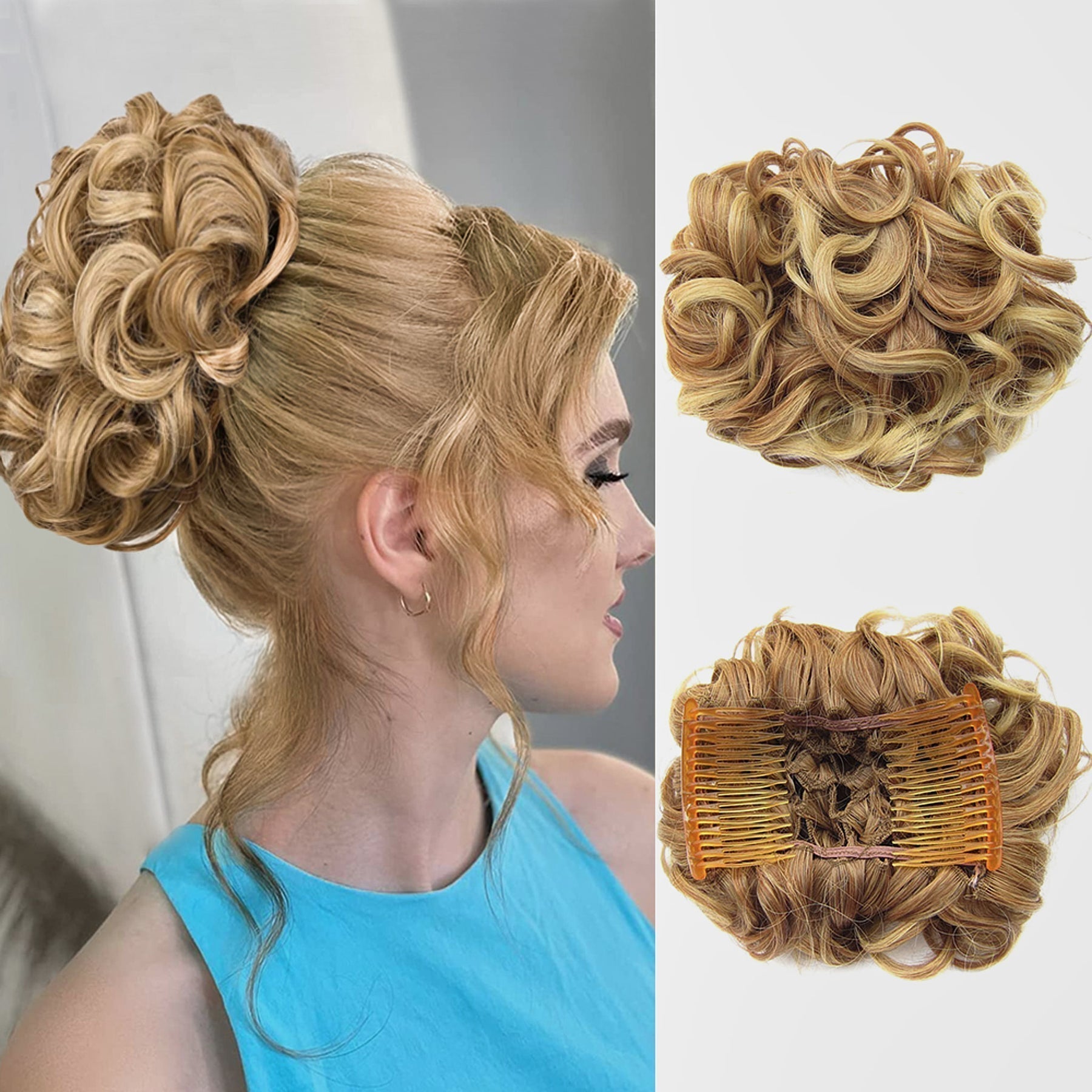 Kort. rommelig. krullend haarstukje chignon