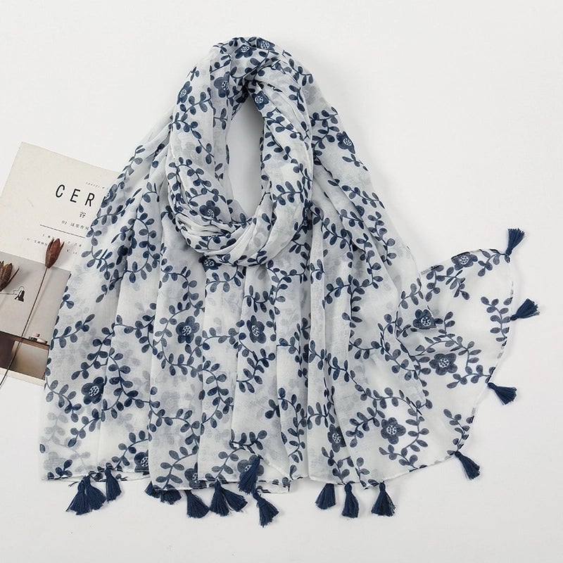 Women's Sweet Flower Cotton And Linen Tassel Silk Scarves