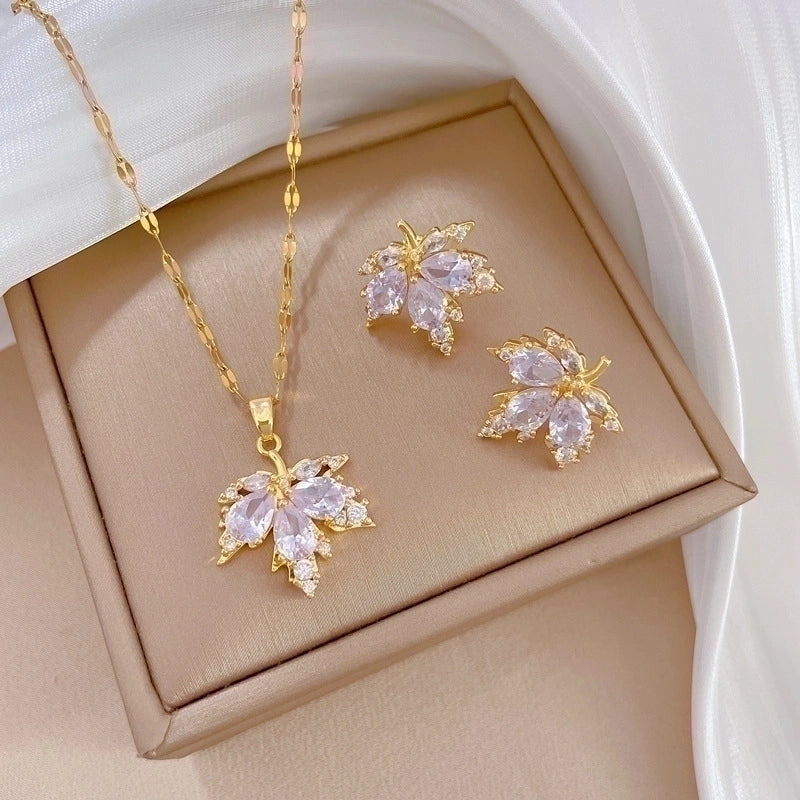 Copper Minimalist Plating Inlay Rhombus Bow Knot Zircon Jewelry Set