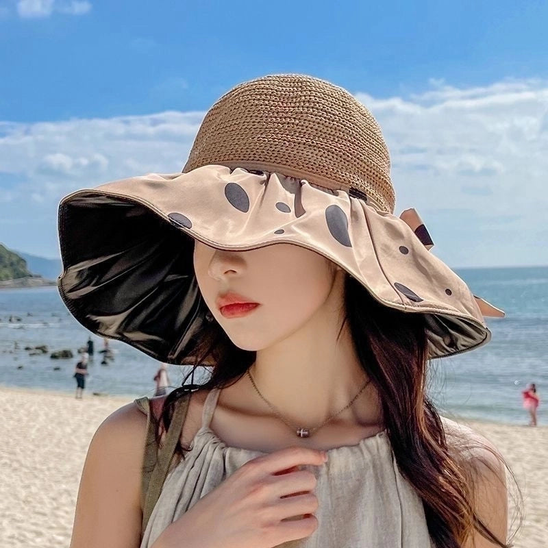 Women's Vintage Style Round Dots Big Eaves Sun Hat