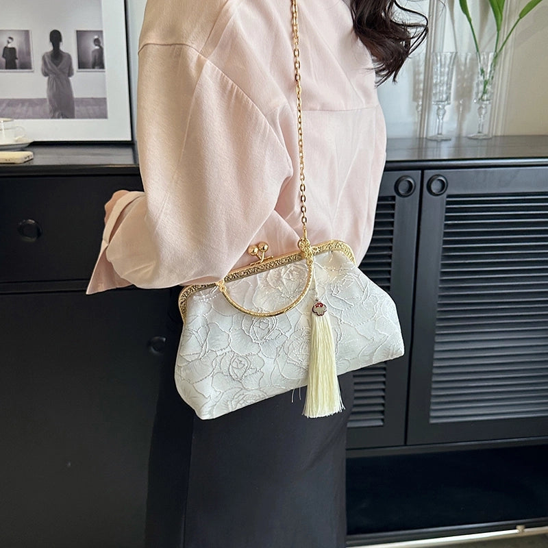 Women's Medium Pu Leather Flower Vintage Style Ethnic Style Tassel Square Buckle Crossbody Bag