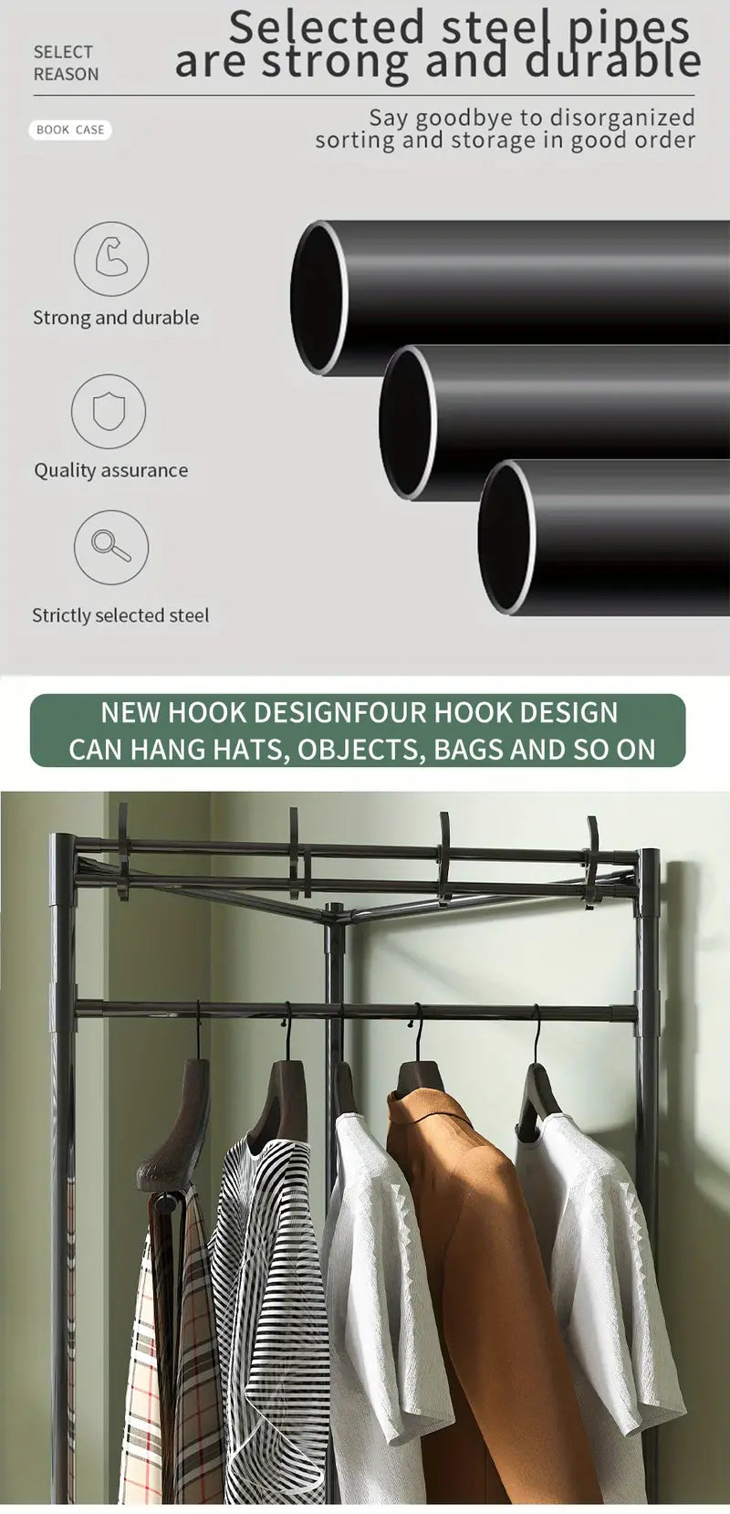 1pc Corner Coat Rack. Free Standing Coat Rack. With 3 Layers Storage Shelves And 4 Double Hooks. Living Room. Bathroom. Hallway Shoe Rack Organizer