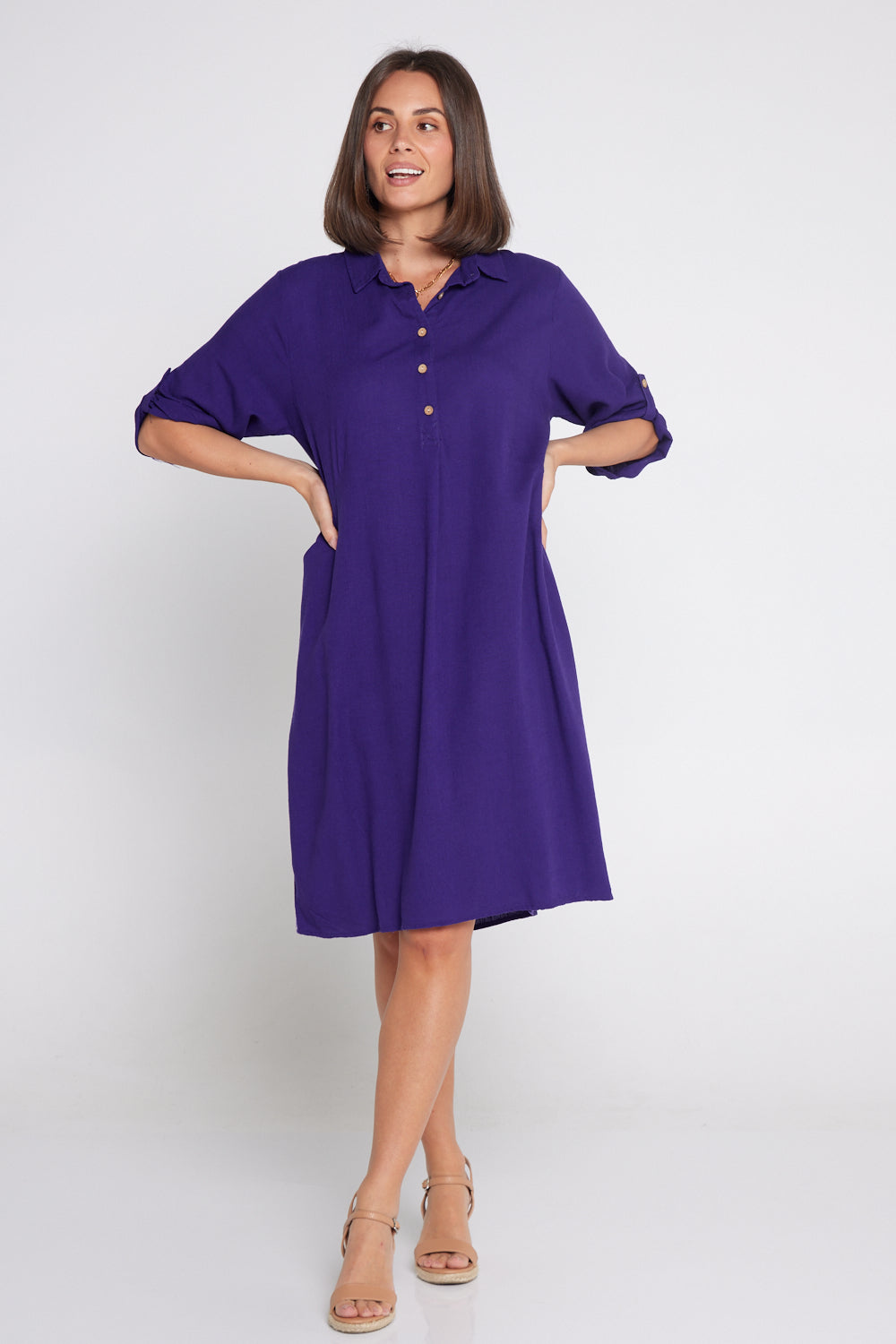 Maria Cotton & Linen Dress - Purple