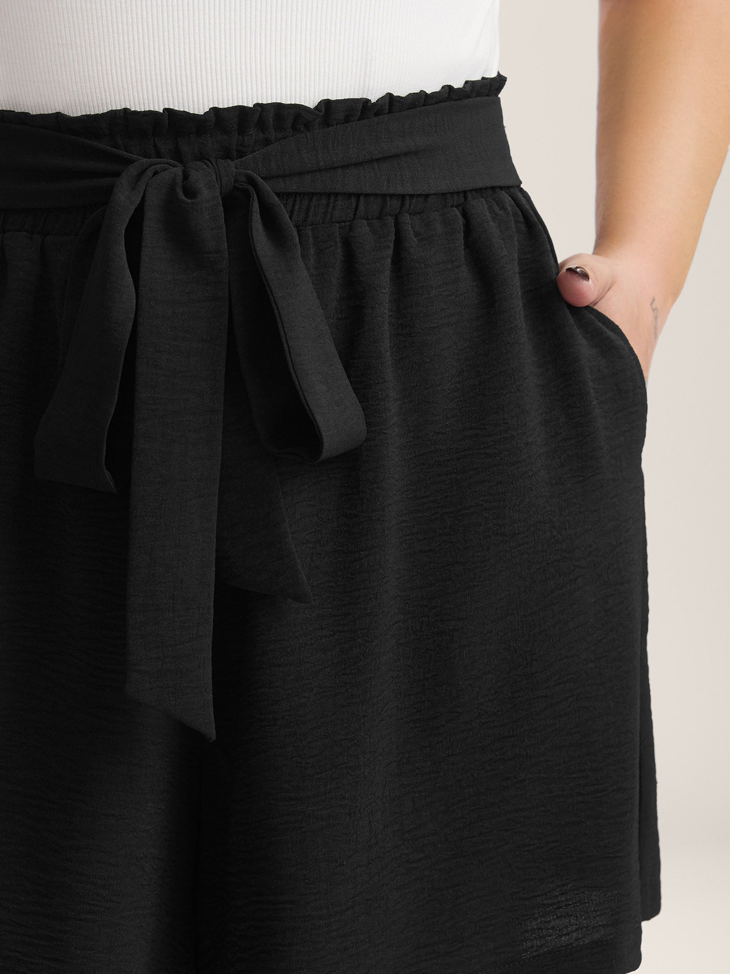 Belted Wide-Leg Solid Shorts