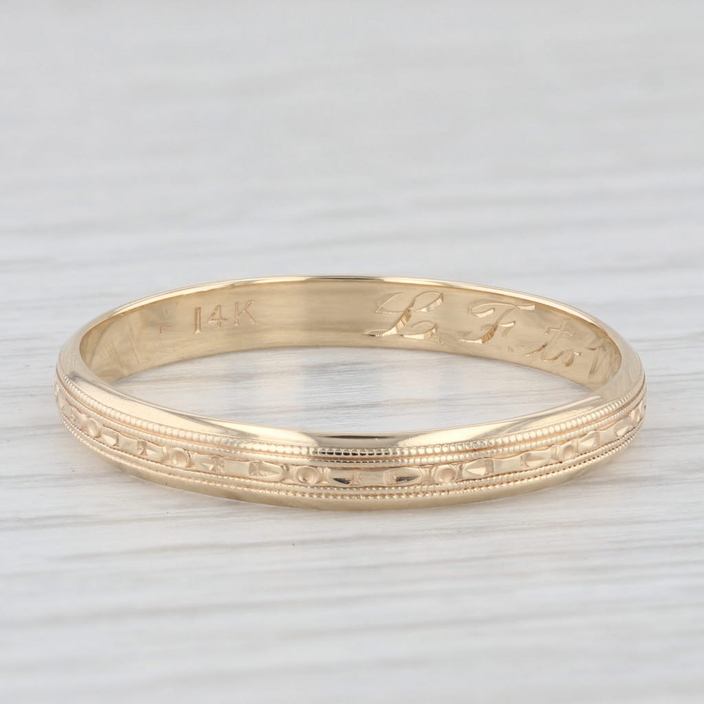 Vintage 14K Yellow Gold Engraved Floral Pattern Wedding Band Size 13.25 Ring