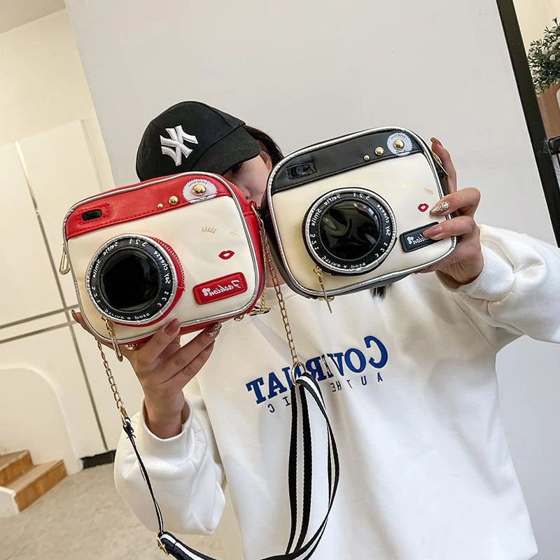 Women's Small Polyester Leather Camera Streetwear Square Zipper Crossbody Bag