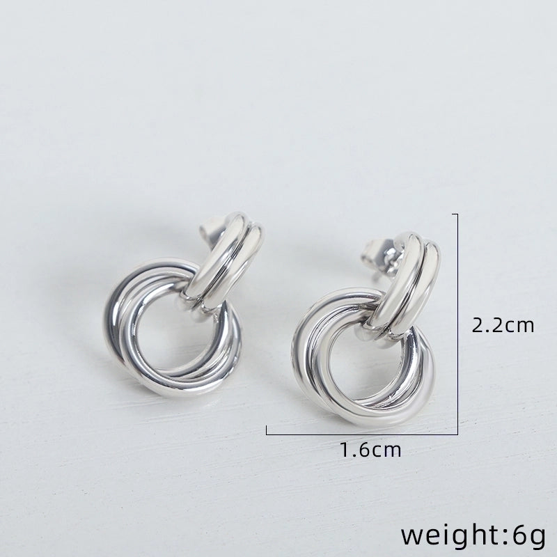 3 Pieces Minimalist Geometric Plating Titanium Steel 18K Gold Plated Ear Studs