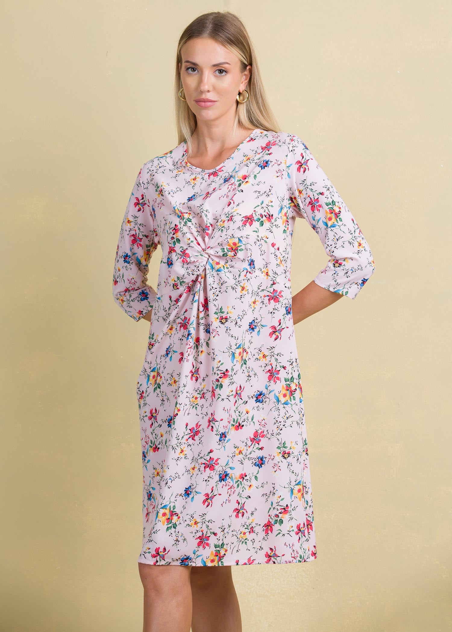 Printed dress with front twist