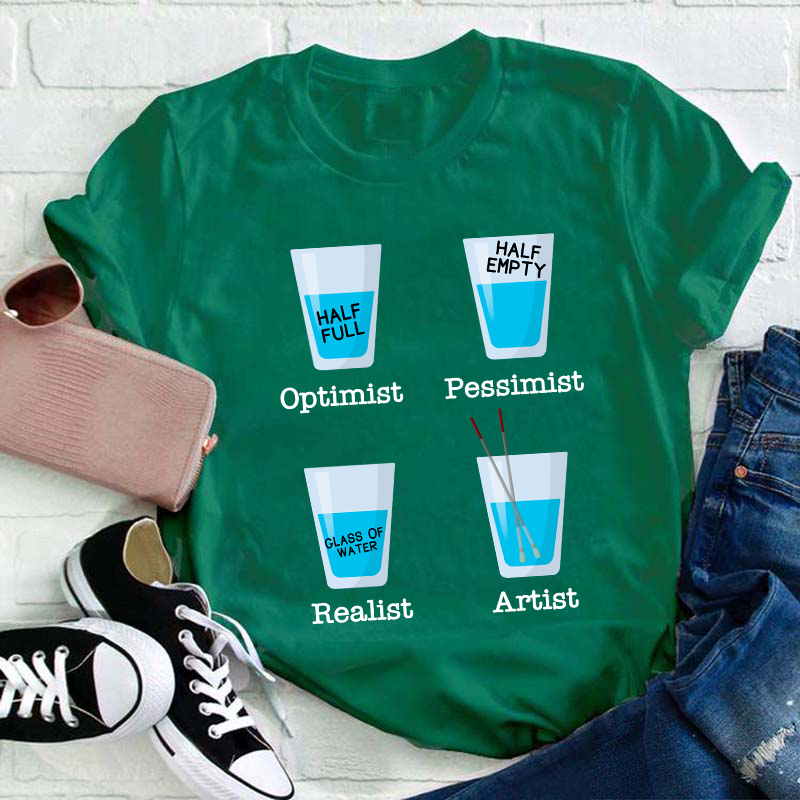 Optimist Pessimist Artist Glasses Teacher T-Shirt