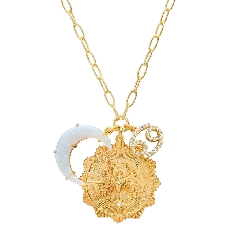 Casual Retro Constellation Stainless Steel Plating Hollow Out Inlay Opal Zircon 18k Gold Plated Pendant Necklace