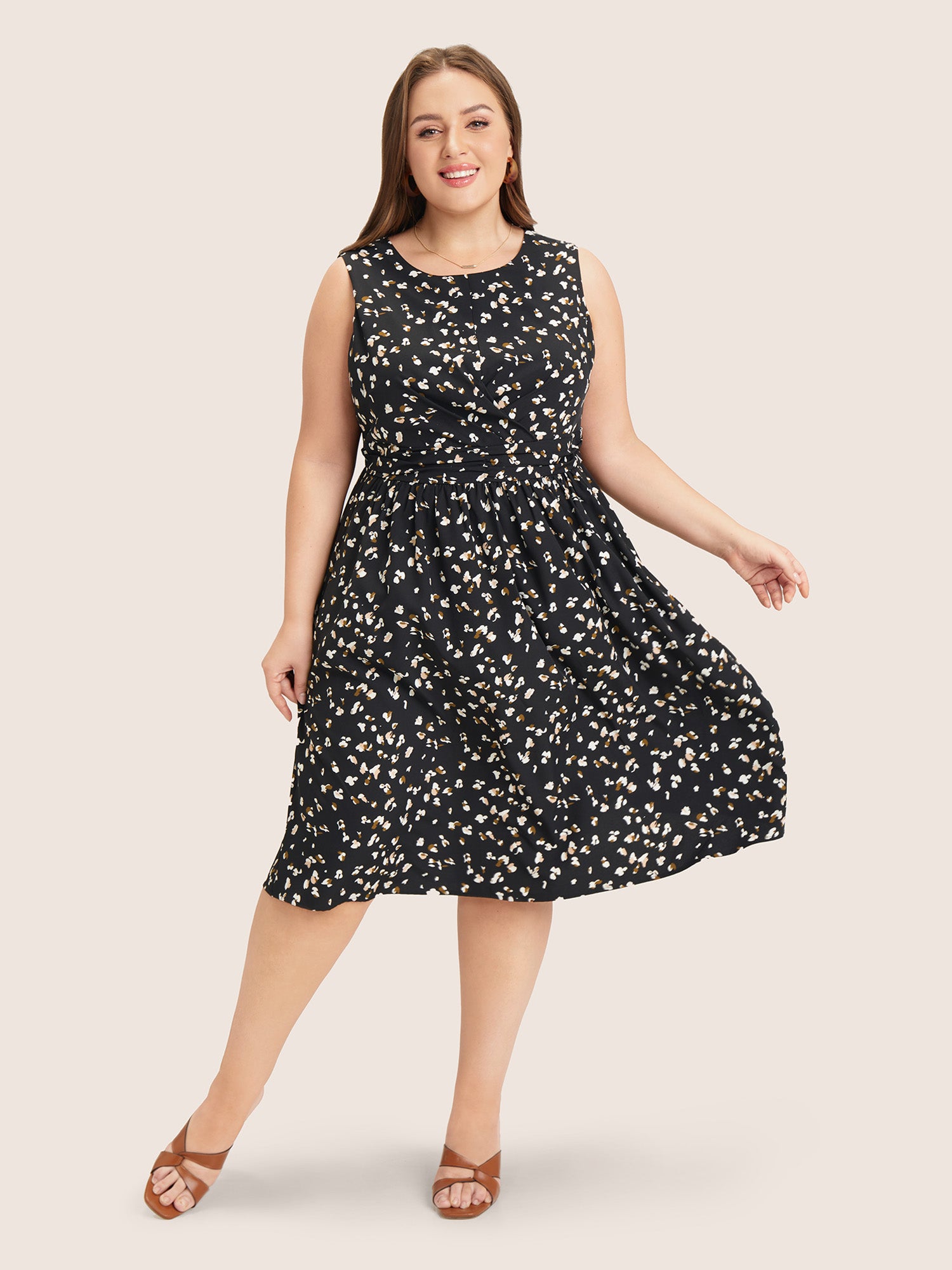 Allover Print Pocket Flutter Crossover Ruched Tank Dress