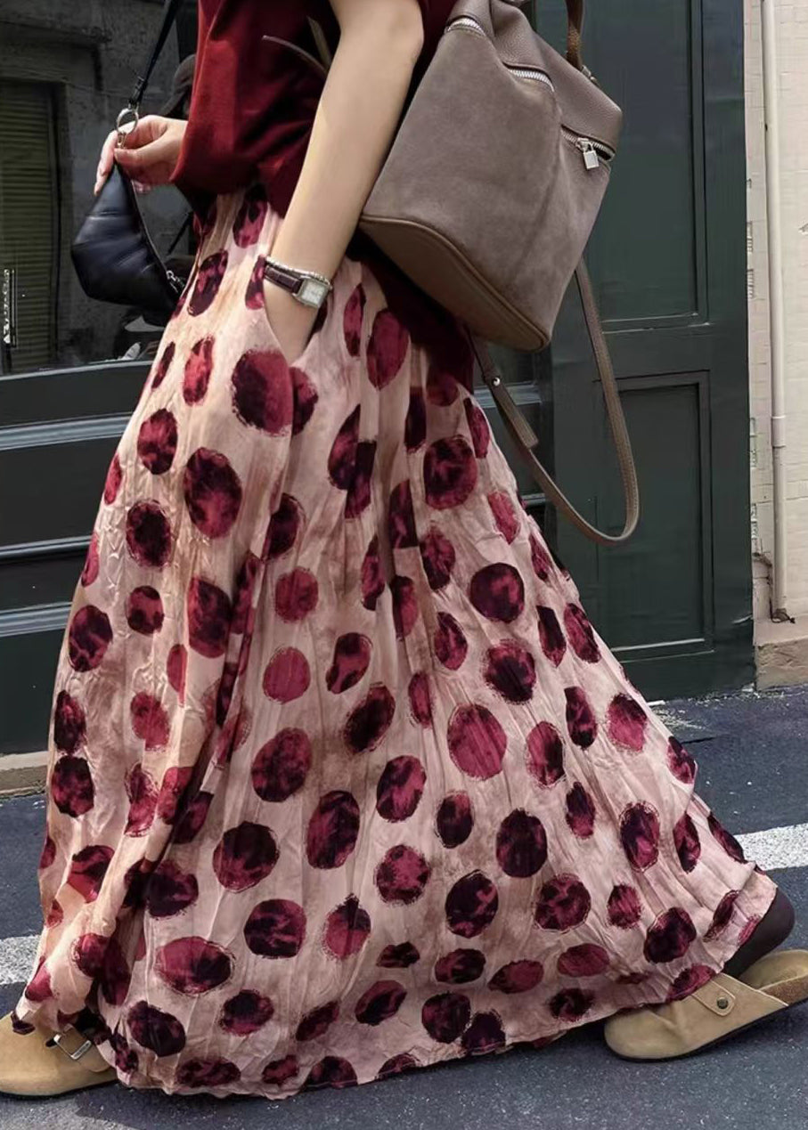 Pink Print Cotton Summer Skirts Elastic Waist