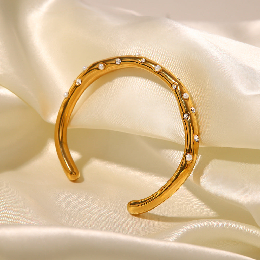 Women  Pearl Geometric Stainless Steel 18K Gold Plated Bracelets
