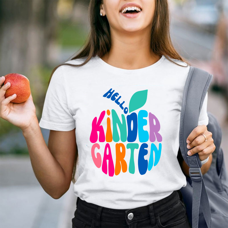 Personalized Grade Hello Colorful Apple Teacher T-Shirt