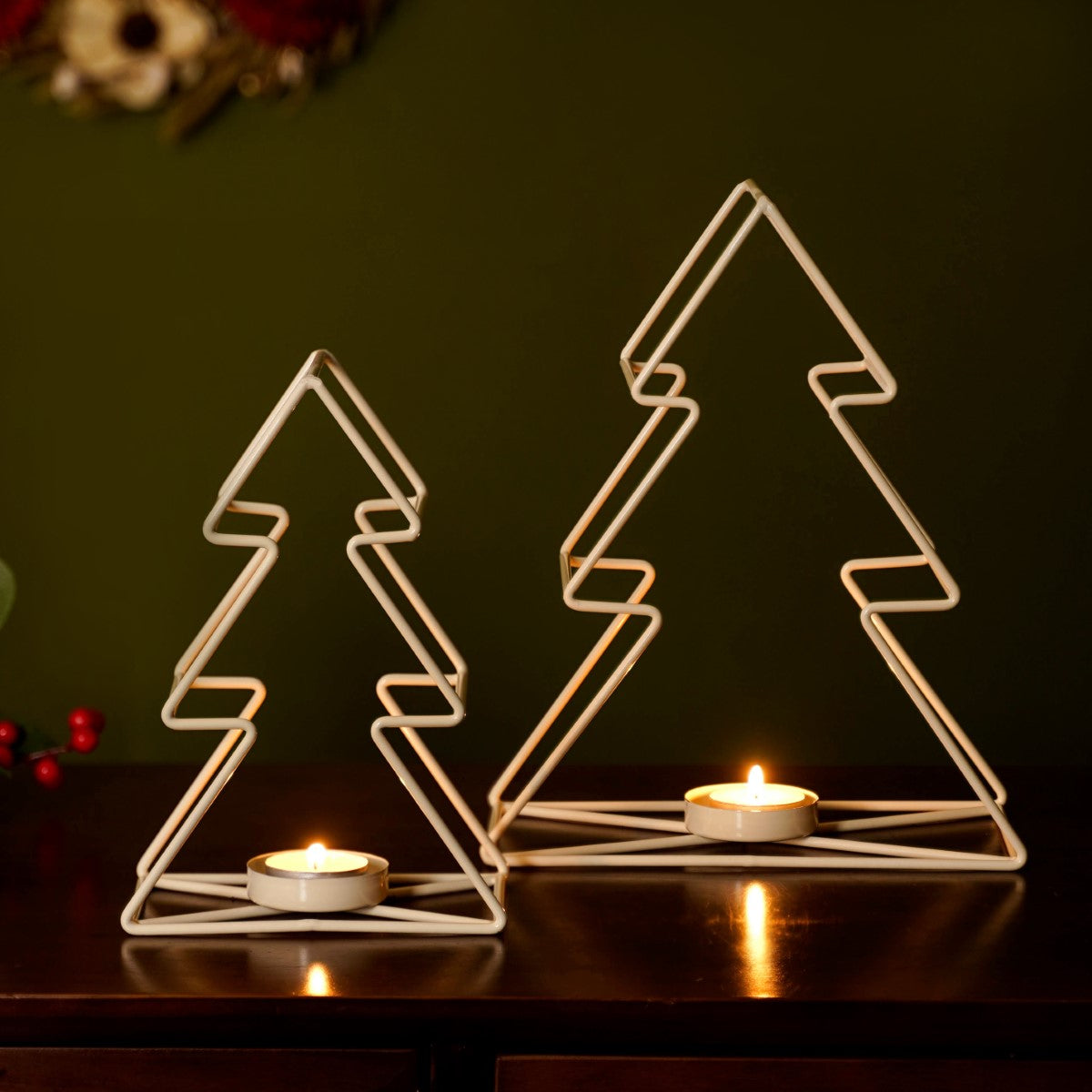 Tree Candle Holder Set of 2 Off White